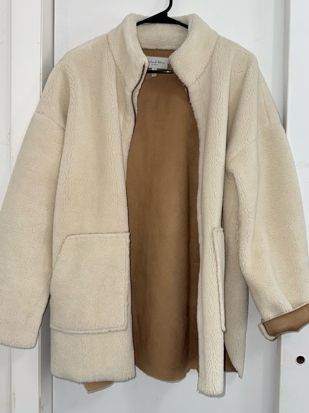 Michael Stars Cream Sherpa Jacket with Tan Faux-Suede Lining